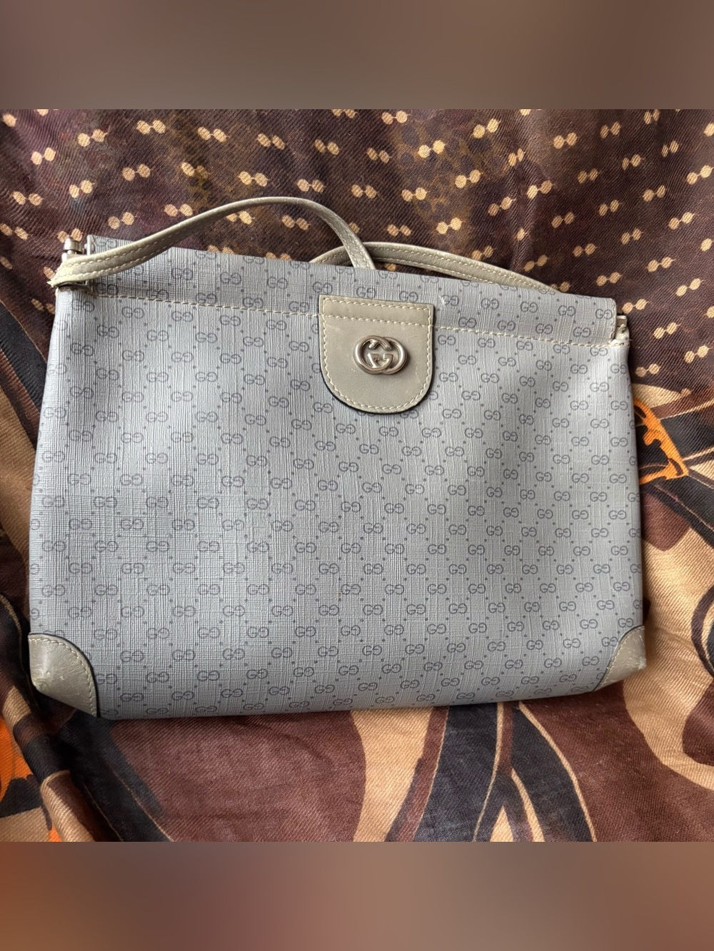 Gucci Rare Light Gray Monogram Crossbody with Silver Hardware